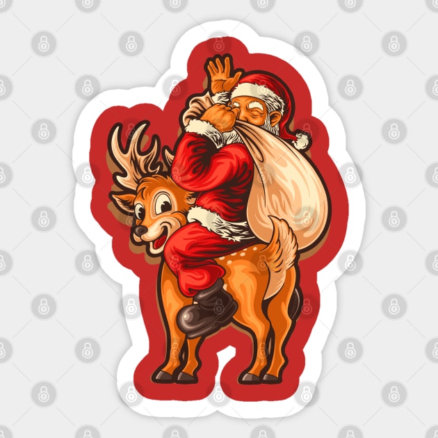 Santa Riding Deer Sticker by Merilinwitch
